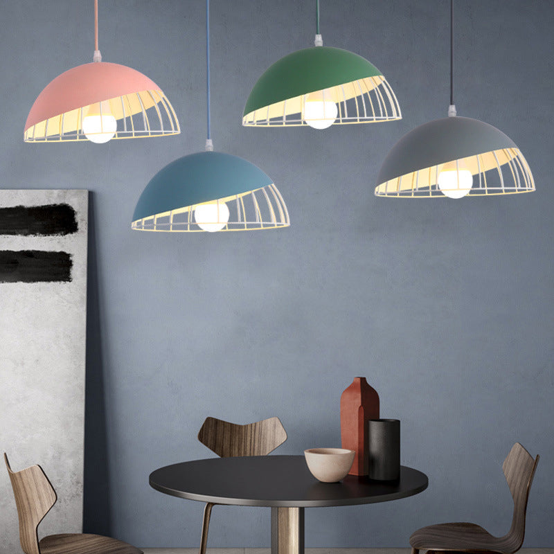 Moderne creatieve macaron hanglamp ijzer halfrond hangende lamp met aluminium schaduw