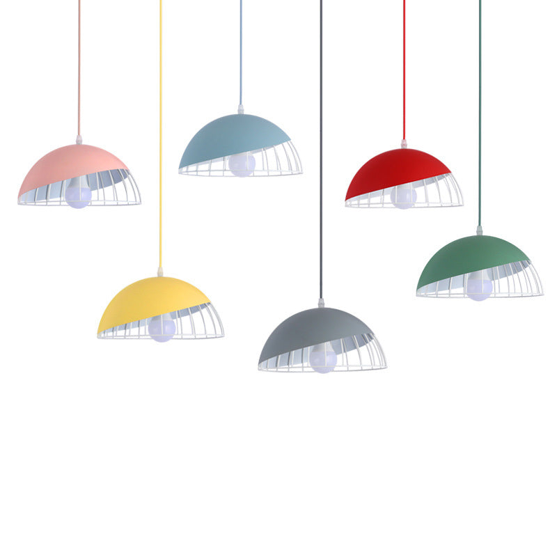 Moderne creatieve macaron hanglamp ijzer halfrond hangende lamp met aluminium schaduw