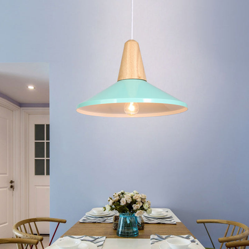 Houten kegel hanglamp in moderne beknopte stijl gelakte ijzeren macaron hangende lamp