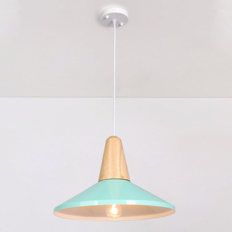 Houten kegel hanglamp in moderne beknopte stijl gelakte ijzeren macaron hangende lamp