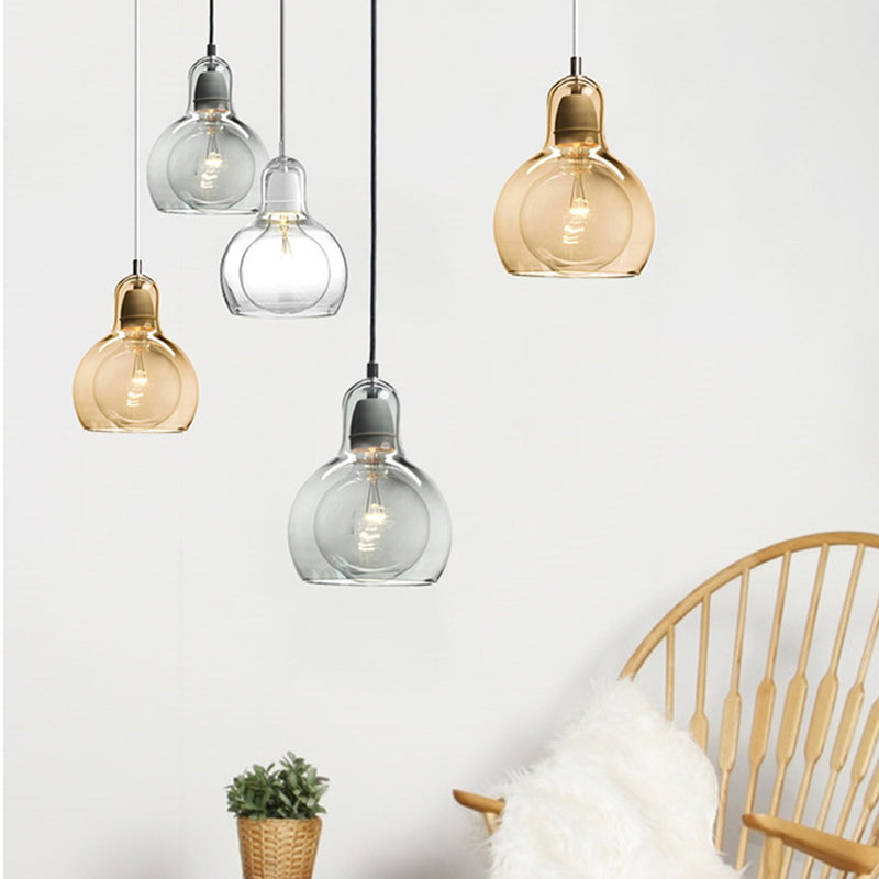 Moderne künstlerische Drum Anhänger Leichte schmiedeeisere Hanglampe mit Doppelglasschatten