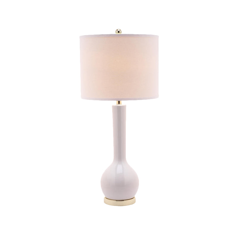 Lampada da tavolo a cilindro in tessuto modernista a 1 testa rossa/bianca piccola lampada da scrivania per sala da pranzo