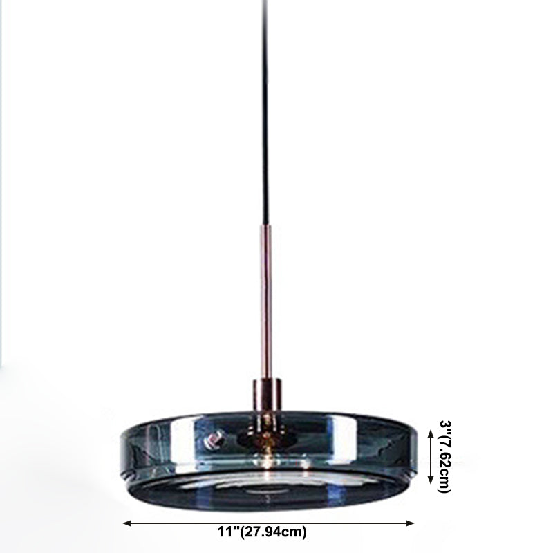 Modern Artistic Single Pendant Light Wrought Iron Circular Hanging Lamp with Glass Shade