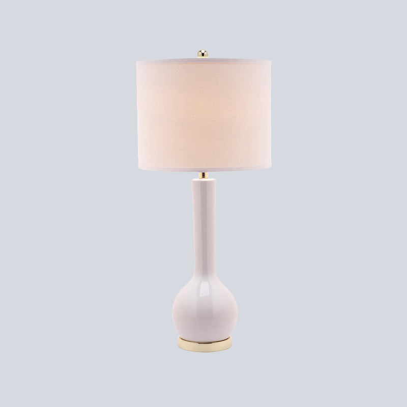 Lampada da tavolo a cilindro in tessuto modernista a 1 testa rossa/bianca piccola lampada da scrivania per sala da pranzo