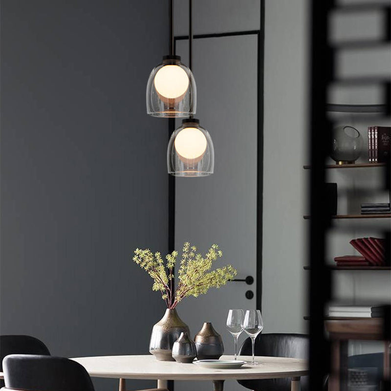 Glazen bel hanglamp in moderne beknopte stijl gelakte ijzeren hangende lamp voor slaapkamer