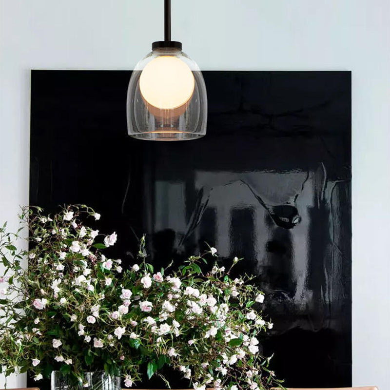 Glazen bel hanglamp in moderne beknopte stijl gelakte ijzeren hangende lamp voor slaapkamer