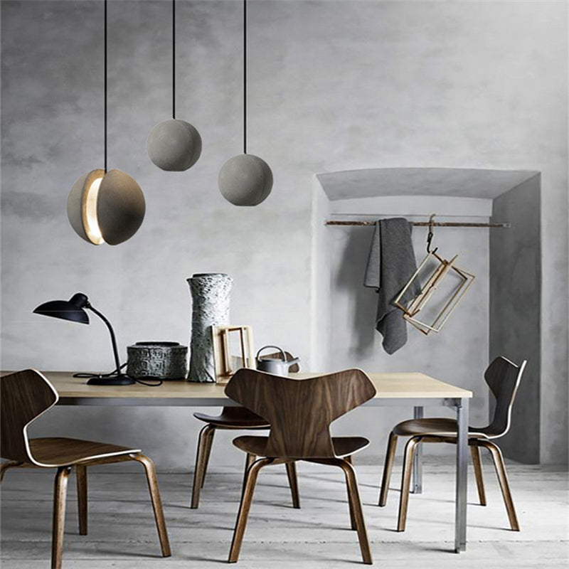 Modern Artistic LED Pendant Light Cement Globe Hanging Lamp with Acrylic Shade