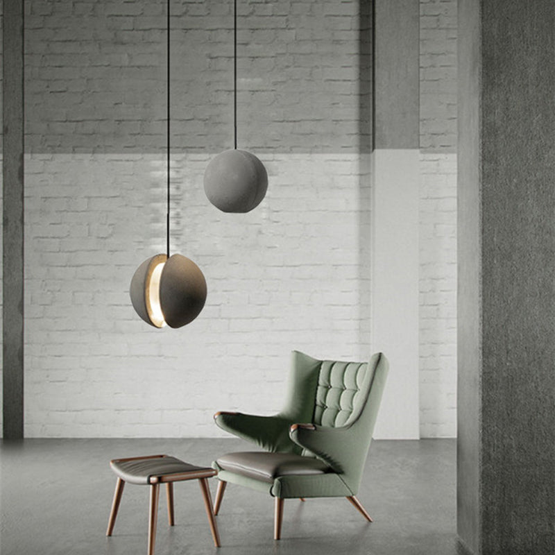 Modern Artistic LED Pendant Light Cement Globe Hanging Lamp with Acrylic Shade