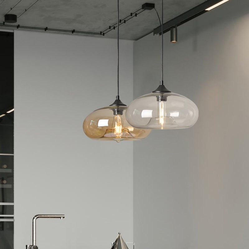 Moderne creatieve single hanging lamp smeedijzeren trommel hanglamp met glazen schaduw