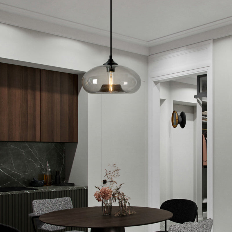 Moderne creatieve single hanging lamp smeedijzeren trommel hanglamp met glazen schaduw