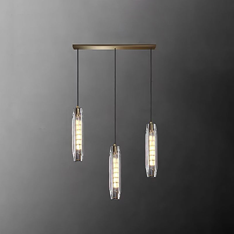 Modern Artistic Indoor Pendant Light Copper Cylindrical Hanging Lamp with Crystal Shade