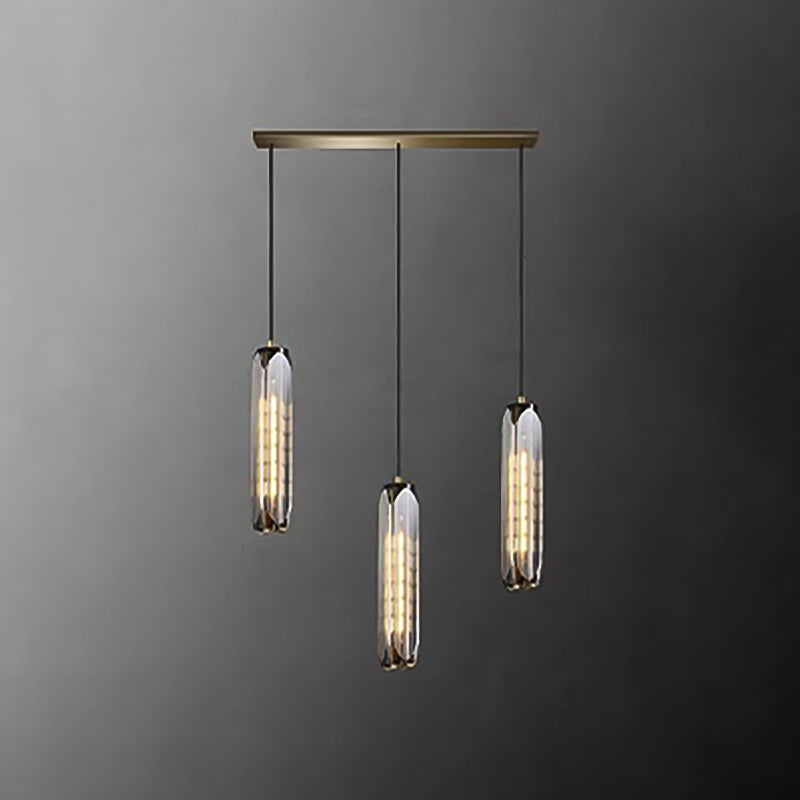 Modern Artistic Indoor Pendant Light Copper Cylindrical Hanging Lamp with Crystal Shade