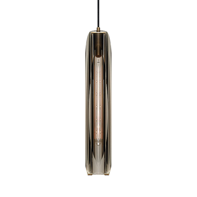Modern Artistic Indoor Pendant Light Copper Cylindrical Hanging Lamp with Crystal Shade