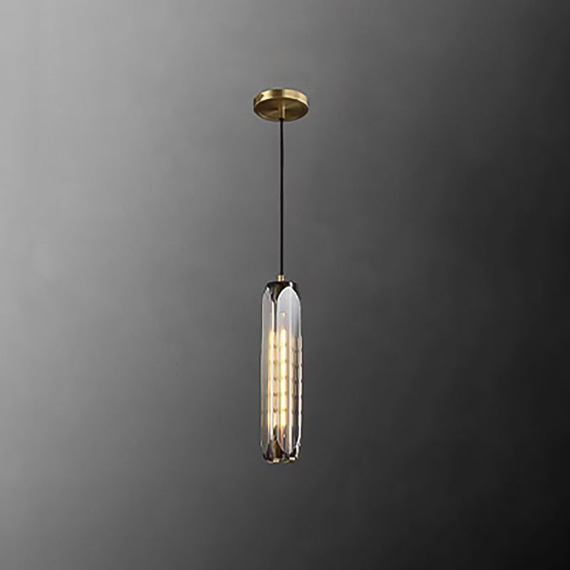 Moderne artistieke indoor hanger lichte koperen cilindrische hangende lamp met kristalschaduw