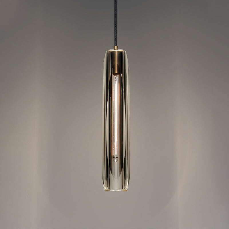 Modern Artistic Indoor Pendant Light Copper Cylindrical Hanging Lamp with Crystal Shade