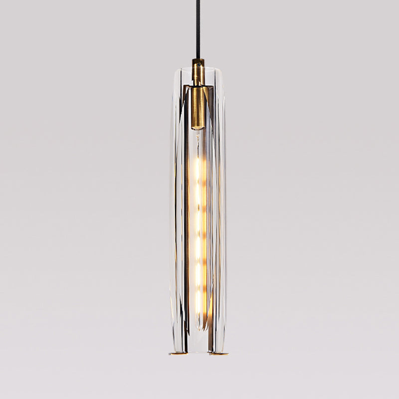 Modern Artistic Indoor Pendant Light Copper Cylindrical Hanging Lamp with Crystal Shade