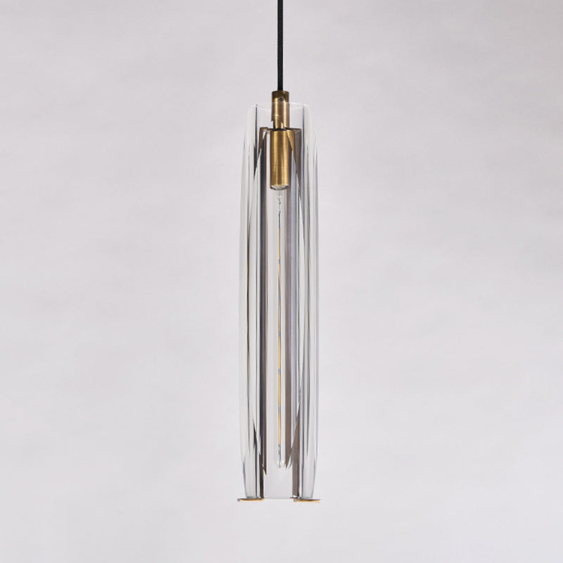 Modern Artistic Indoor Pendant Light Copper Cylindrical Hanging Lamp with Crystal Shade