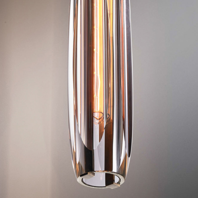 Modern Artistic Indoor Pendant Light Copper Cylindrical Hanging Lamp with Crystal Shade