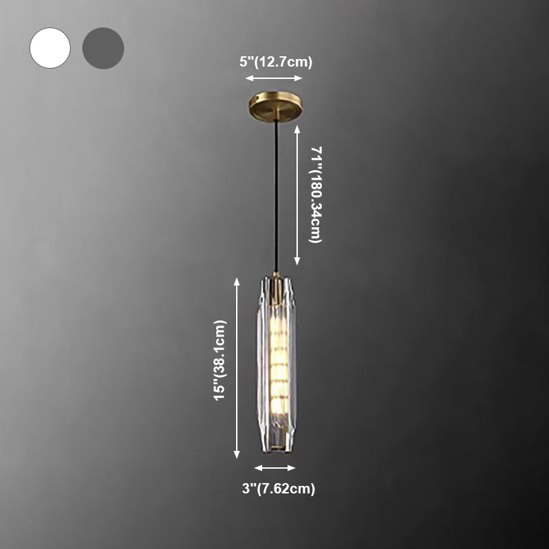 Modern Artistic Indoor Pendant Light Copper Cylindrical Hanging Lamp with Crystal Shade