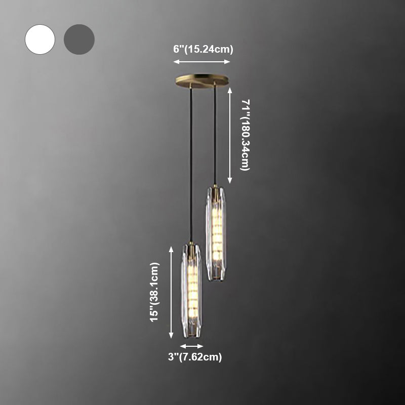 Modern Artistic Indoor Pendant Light Copper Cylindrical Hanging Lamp with Crystal Shade