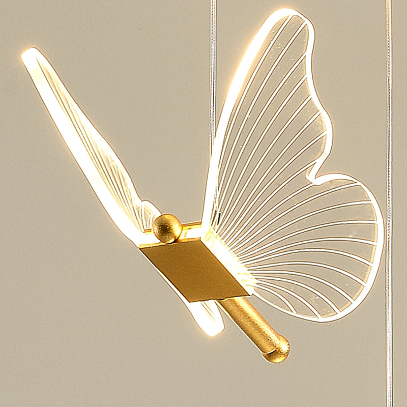 Acrylic Gold LED Pendant Light in Modern Artistic Style Wrought Iron Butterfly Hanging Lamp