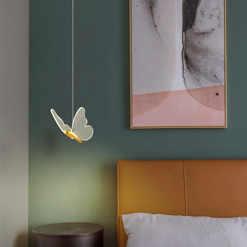 Acrylic Gold LED Pendant Light in Modern Artistic Style Wrought Iron Butterfly Hanging Lamp