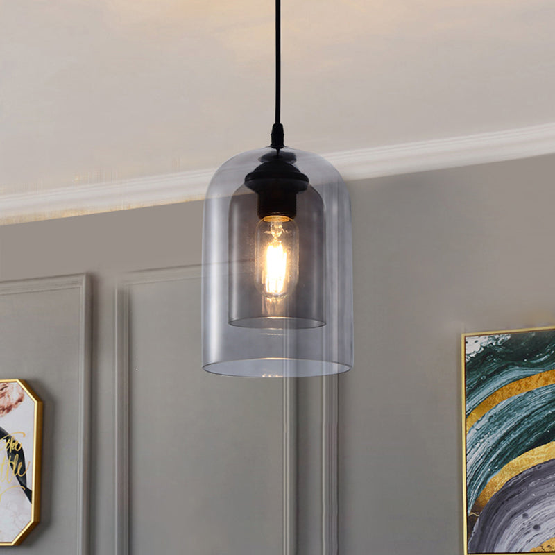 Glazen zwarte hanglamp in moderne creatieve stijl Iron Bell Hanging Lamp voor eetkamer