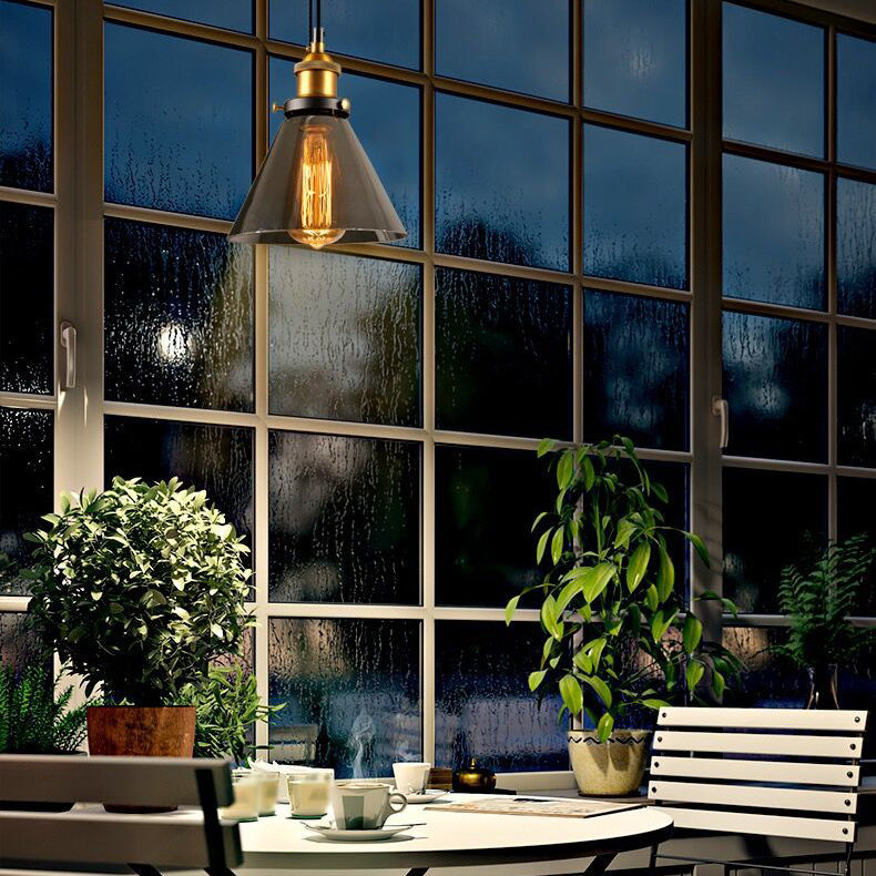 Lumo a sospensione geometrico retrò industriale lampada sospesa al coperto con tonalità di vetro