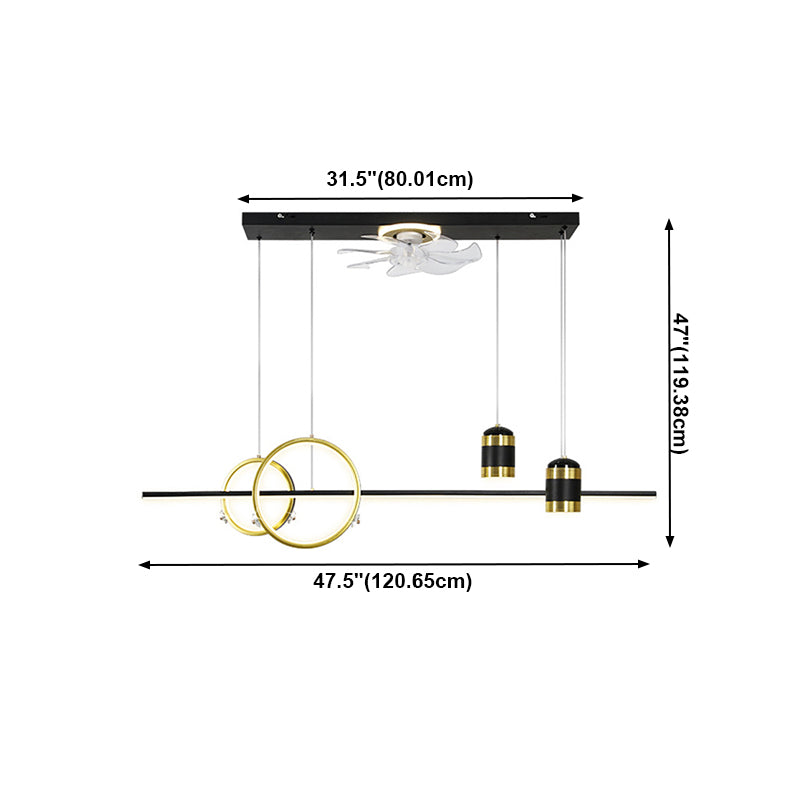 Geometric Island Lights Modern Metal Island Lamp with Fan in Black and Gold