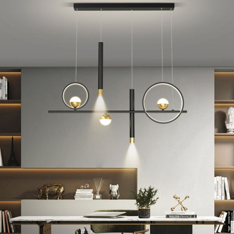 Geometric Island Lights Contemporary Metal Island Chandelier Lamp in Black