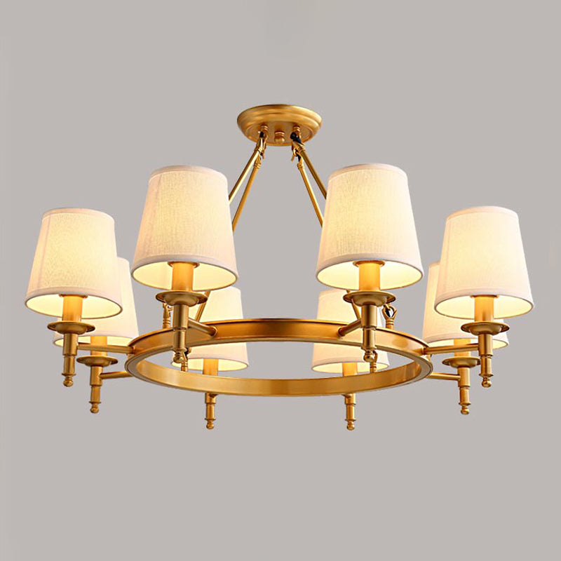Lustre de lustre vertical américain lustre de plafond en métal avec ombre en tissu