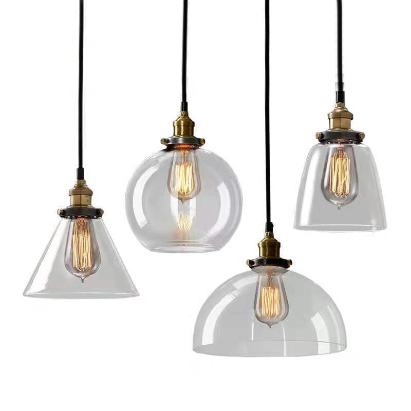 Lampada a sospensione singola retrò industriale Light a sospensione geometrica con tonalità di vetro puro