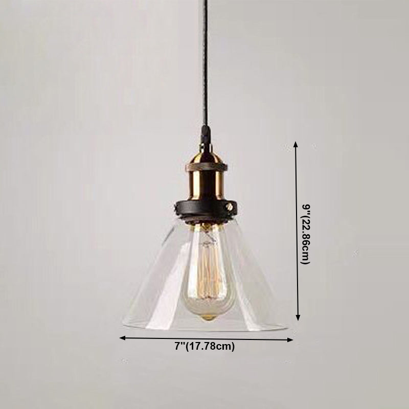 Lampada a sospensione singola retrò industriale Light a sospensione geometrica con tonalità di vetro puro