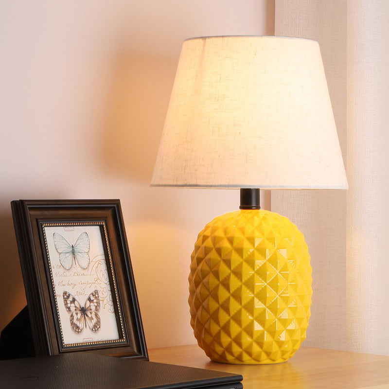 1 Bulb Living Room Table Light Modern Yellow Small Desk Lamp with Flare Fabric Shade