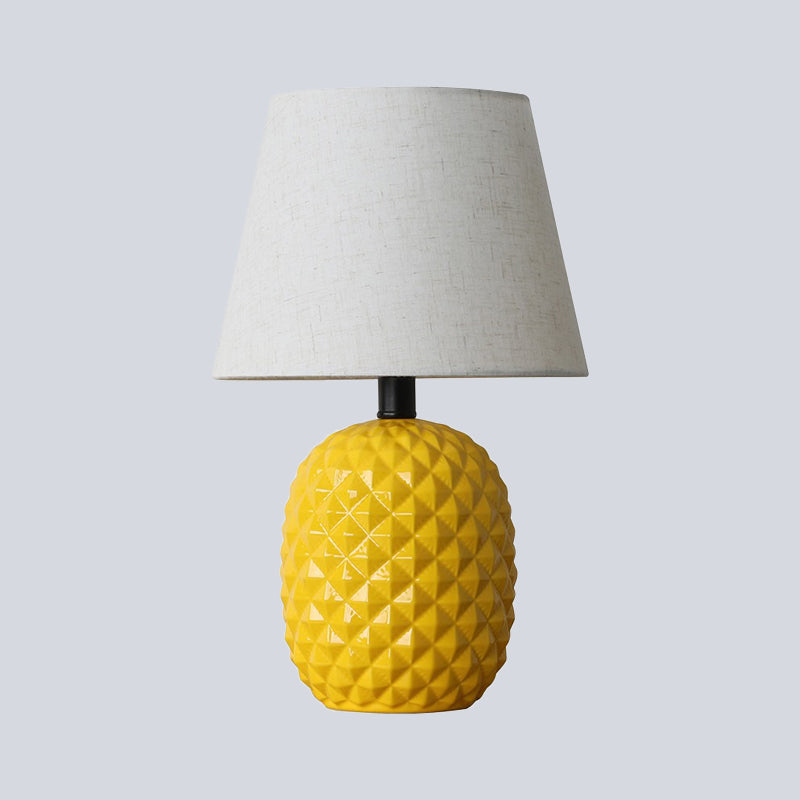 1 Bulb Living Room Table Light Modern Yellow Small Desk Lamp with Flare Fabric Shade