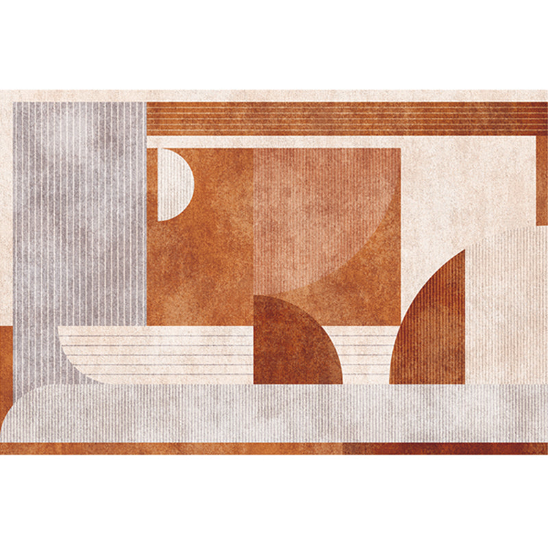 Modern Geometric Pattern Carpet Orange Polyester Area Rug Anti-Slip Easy Care Rug for Home Decor