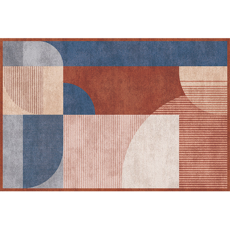 Modern Geometric Pattern Carpet Orange Polyester Area Rug Anti-Slip Easy Care Rug for Home Decor
