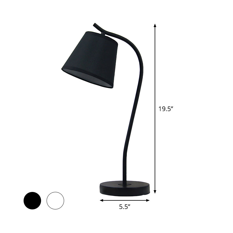 Contemporary 1 Bulb Study Lamp White/Black Tapered Reading Book Light with Fabric Shade