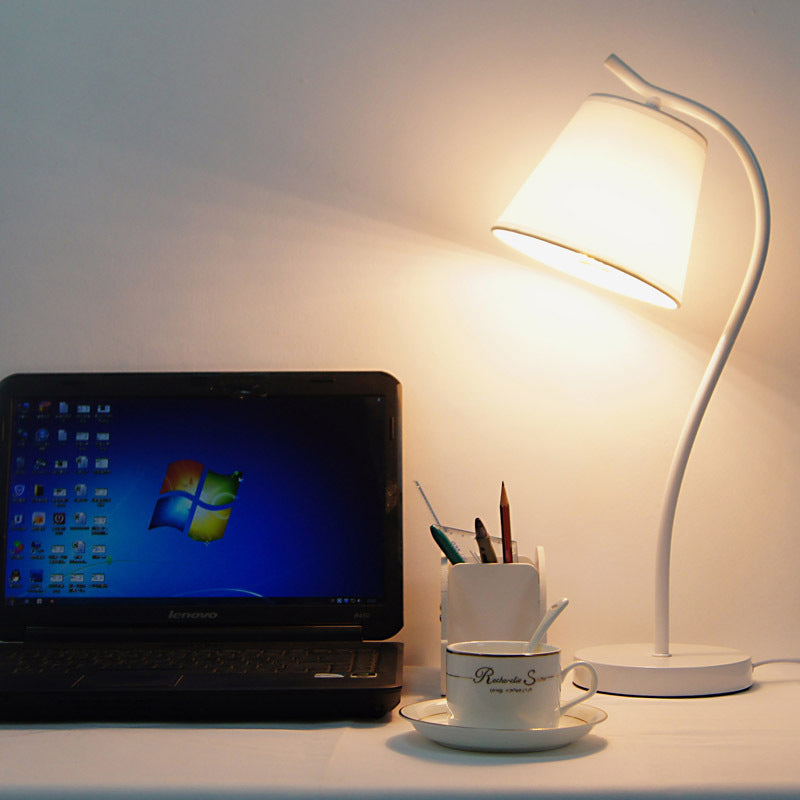 Contemporary 1 Bulb Study Lamp White/Black Tapered Reading Book Light with Fabric Shade