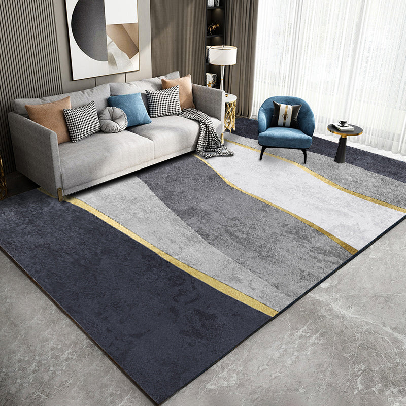 Grey Modern Rug Color Block Polyester Area Rug Stain Resistant Area Carpet for Drawinng Room