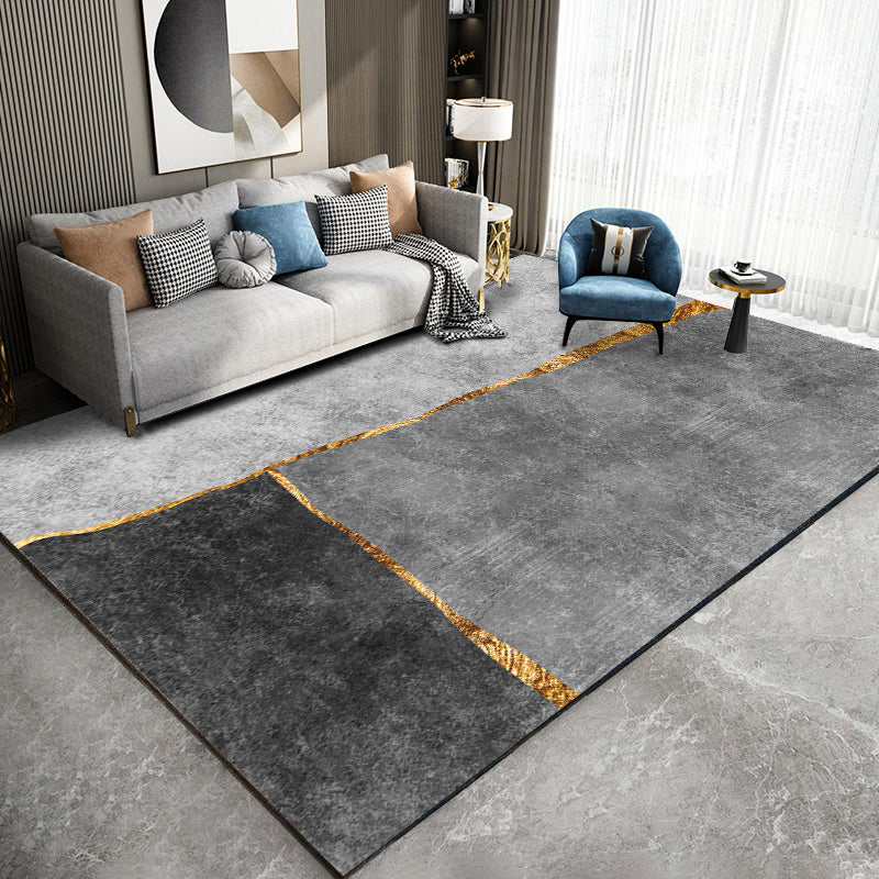 Grey Modern Rug Color Block Polyester Area Rug Stain Resistant Area Carpet for Drawinng Room