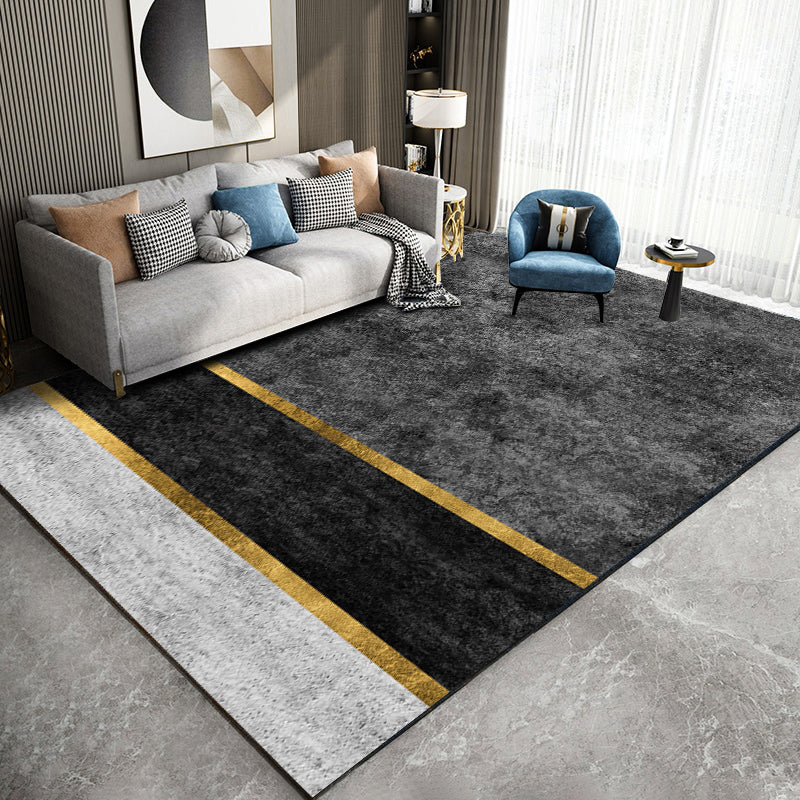 Grey Modern Rug Color Block Polyester Area Rug Stain Resistant Area Carpet for Drawinng Room