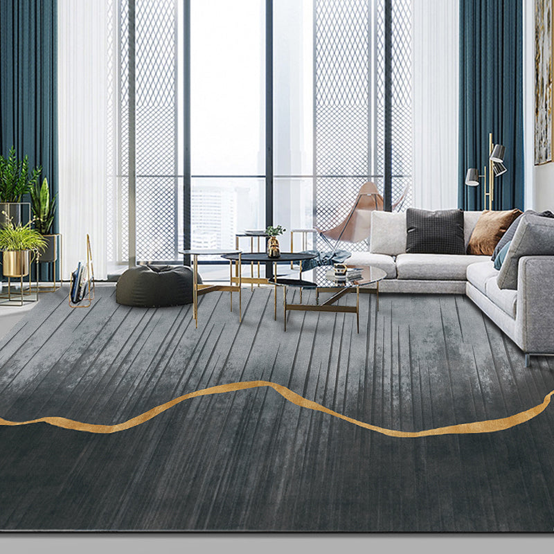 Grey Modern Rug Color Block Polyester Area Rug Stain Resistant Area Carpet for Drawinng Room