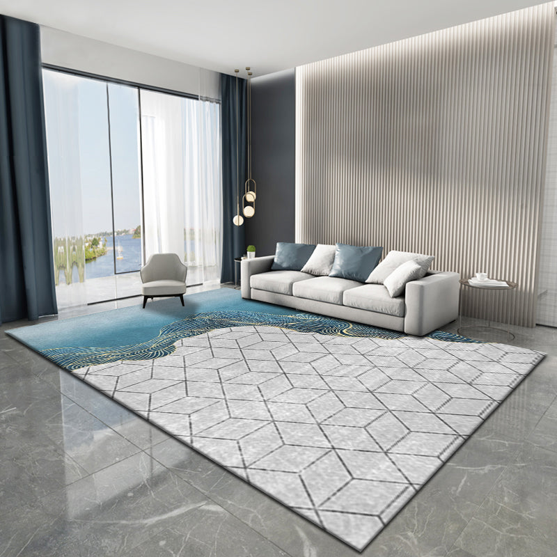 Blue Luxury Rug Blending Graphic Rug Non-Slip Backing Rug for Living Room