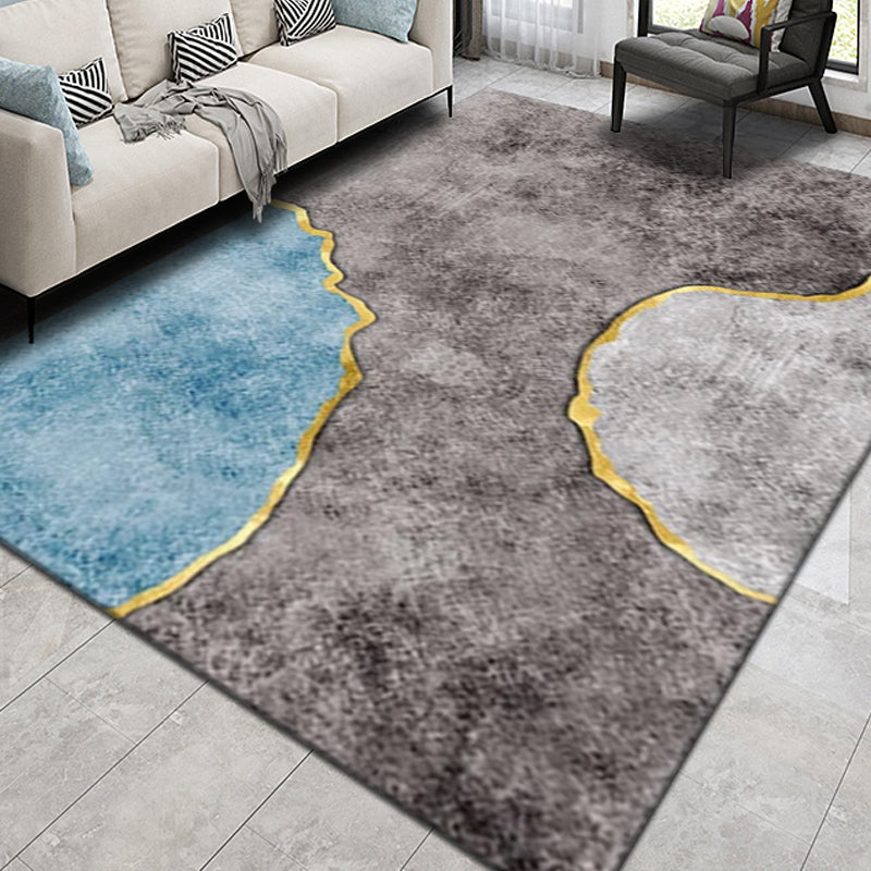 Blue Luxury Rug Blending Graphic Rug Non-Slip Backing Rug for Living Room