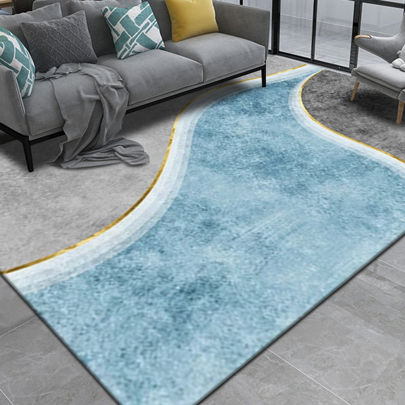 Blue Luxury Rug Blending Graphic Rug Non-Slip Backing Rug for Living Room