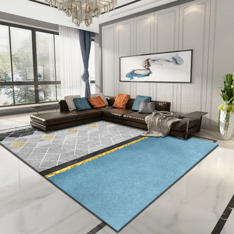 Blue Luxury Rug Blending Graphic Rug Non-Slip Backing Rug for Living Room