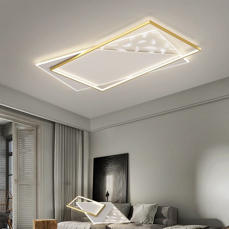 Rectangle Flush Mount Light Feather Pattern LED Ceiling Lamp for Living Room Dinning Room