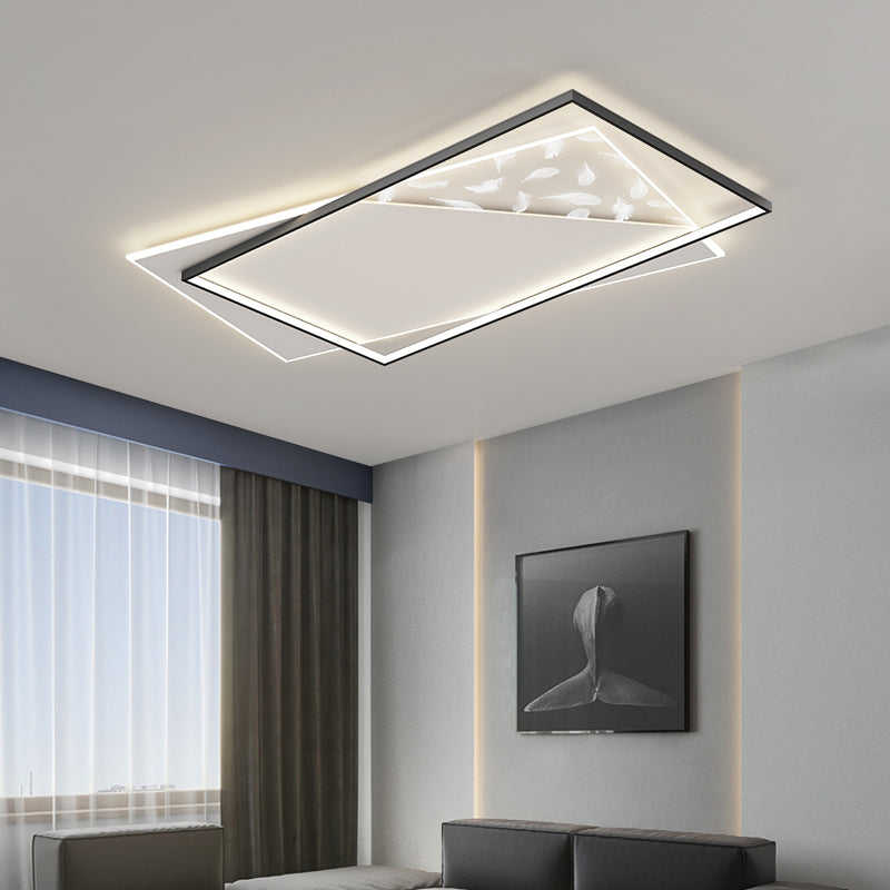 Rectangle Flush Mount Light Feather Pattern LED Ceiling Lamp for Living Room Dinning Room