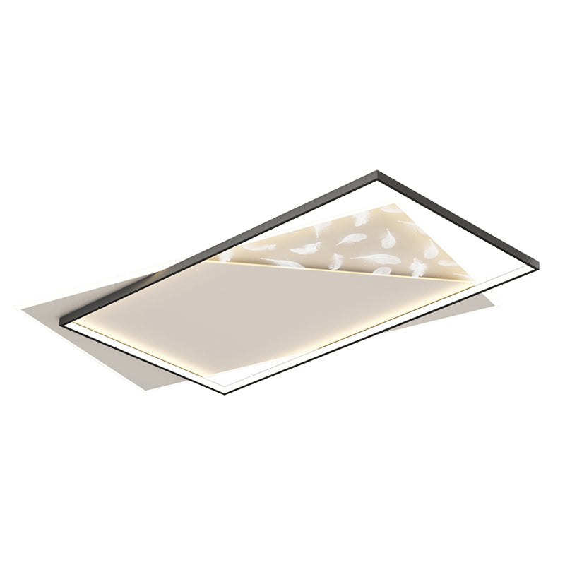 Rectangle Flush Mount Light Feather Pattern LED Ceiling Lamp for Living Room Dinning Room